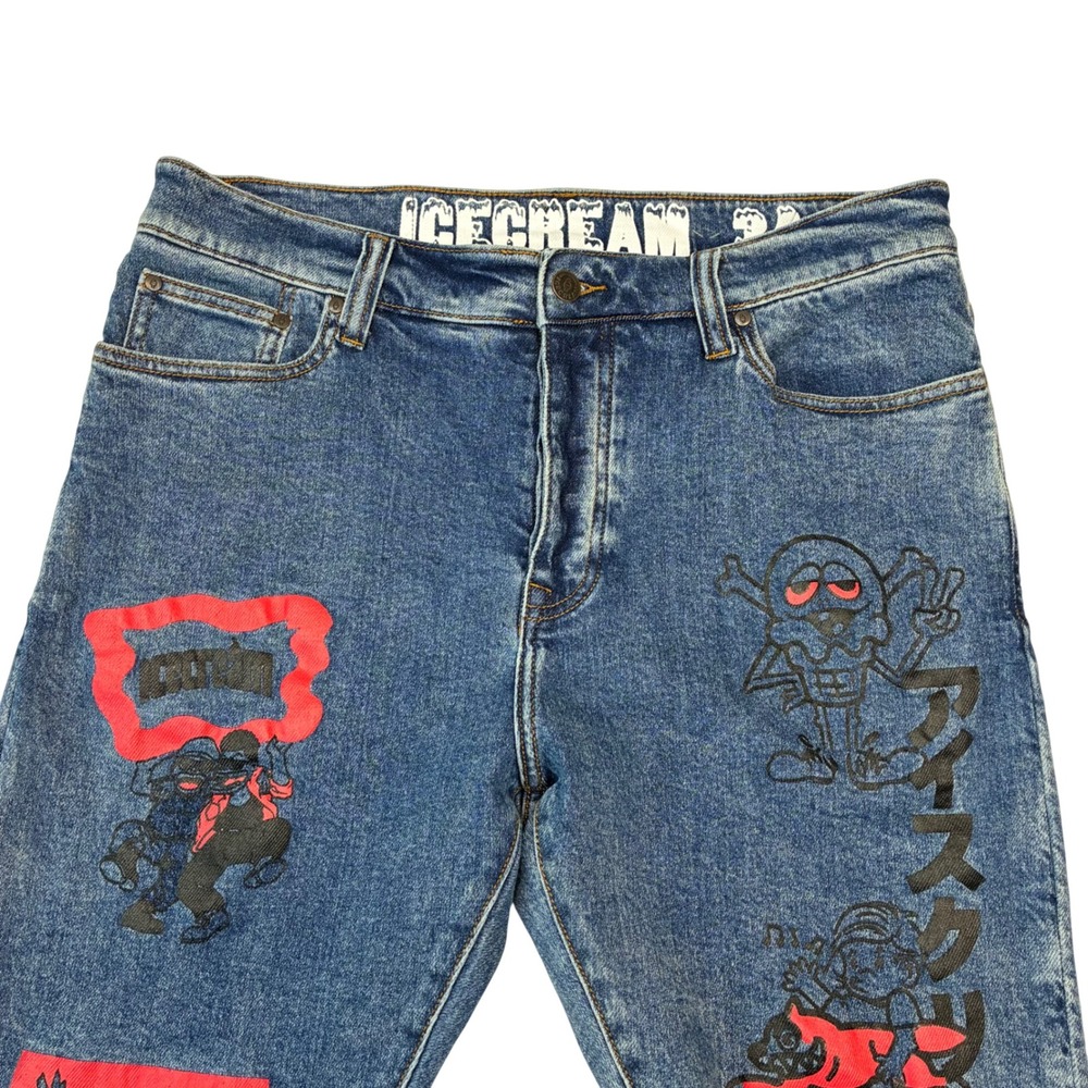 Icecream Jeans Men 36x32 Blue Medium Wash Graphic Embroidered Streetwear BBC